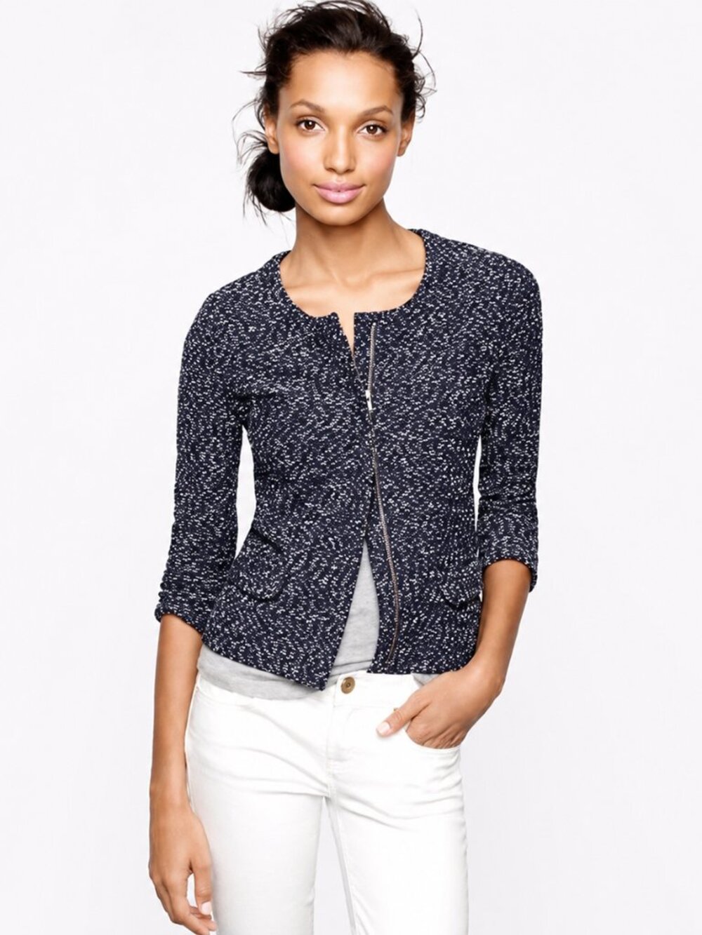 J. Crew Blue Tweed Boucle Peplum Jacket